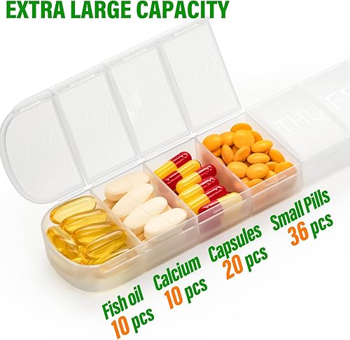Miniatura 3 de Organizador semanal de pastillas 1 vez al día, pastillero de viaje para 7 días, compartimentos extra grandes, soporte para vitaminas, contenedor de