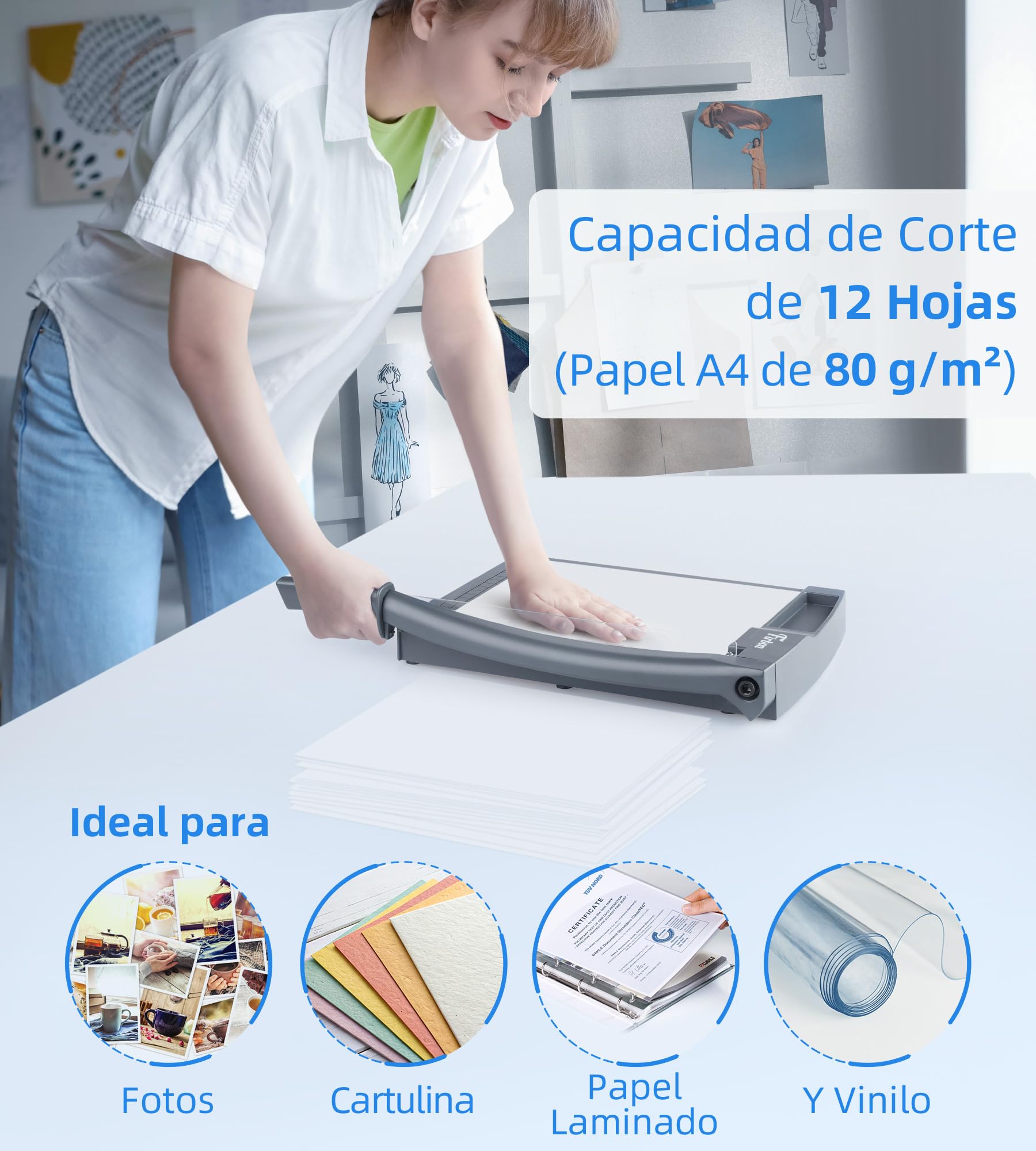 Firbon Guillotina Cortadora de Papel 30 cm, Capacidad de Corte de hasta 12 Hojas A4 80 g/m², con Bloqueo de Seguridad y Regla de Precisión, para Oficina, Escuela, Manualidades y Fotos