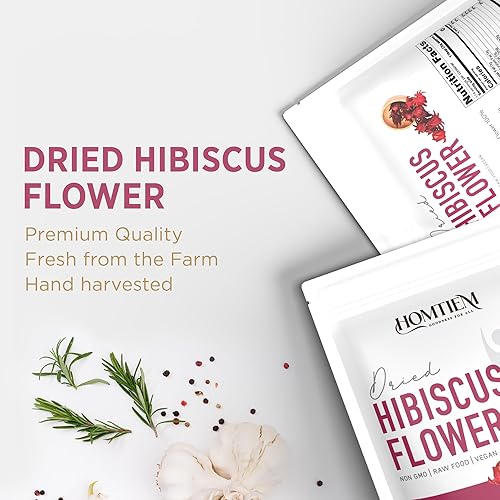 Miniatura 4 de Homtiem Flor de hibisco seca orgánica de 8 onzas (8.01 oz), pétalos enteros, sin OMG, vegana, totalmente natural, versátil para cocinar y bebidas,