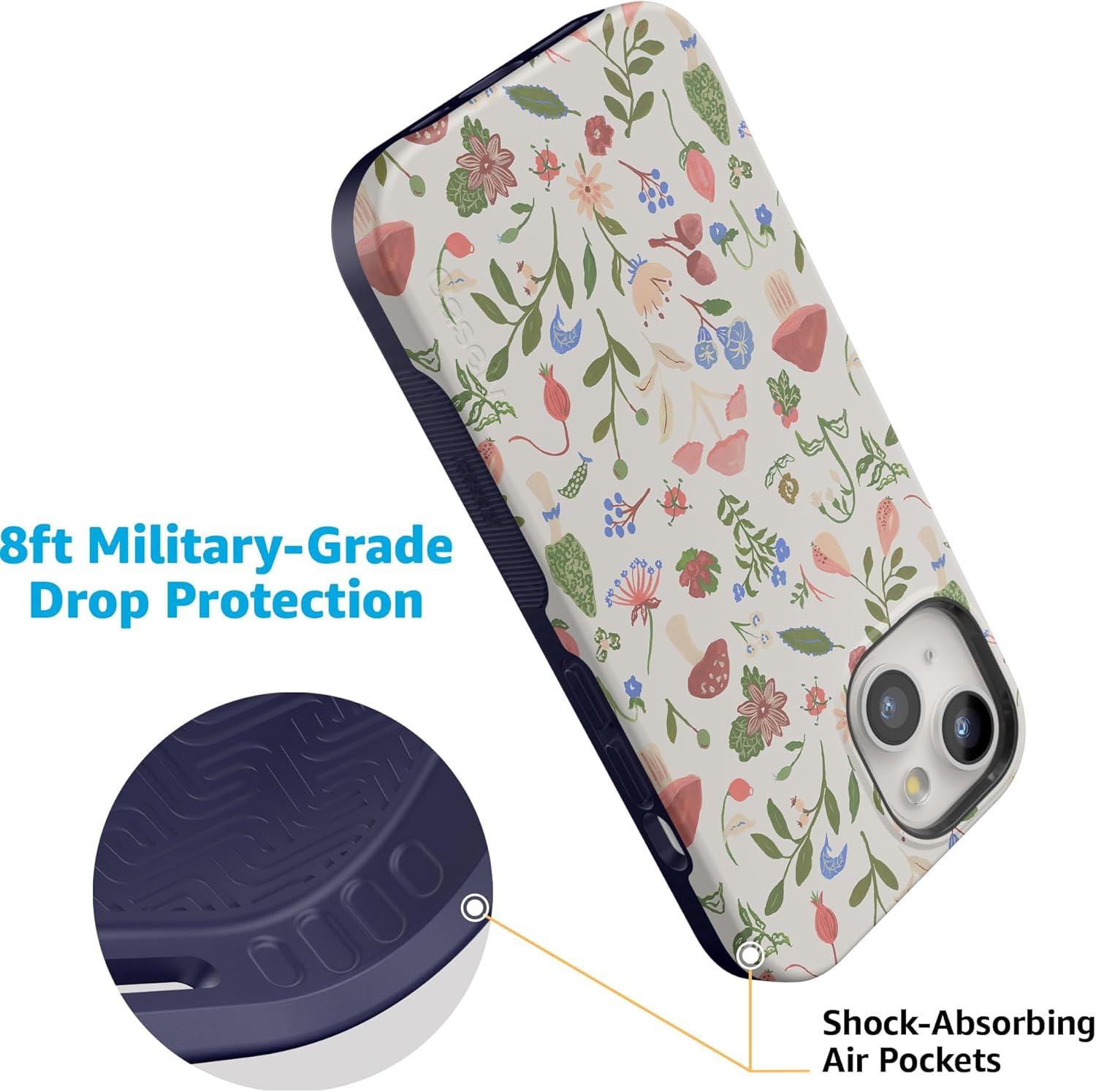 Casely iPhone 15 Case | Garden Party | Mushroom Floral | Bold Protective Design | MagSafe Compatible Design - Image 4