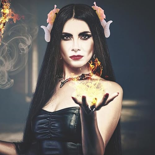 Miniatura 2 de FRCOLOR Pinzas para el cabello con cuernos de oveja y flores rosas para mujer, para Halloween, gótico, demonio, cabra, cuerno de oveja, accesorios