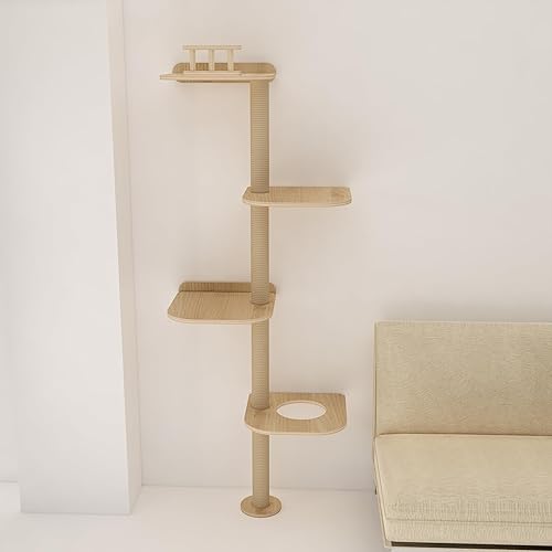 Miniatura 3 de Wall-Mounted Tall Cat Tree Cat Scratching Post, Space Saving Floor to Ceiling Cat Tower, Natural Wood Wall Shelves, Corner cat Jumping Platform cat