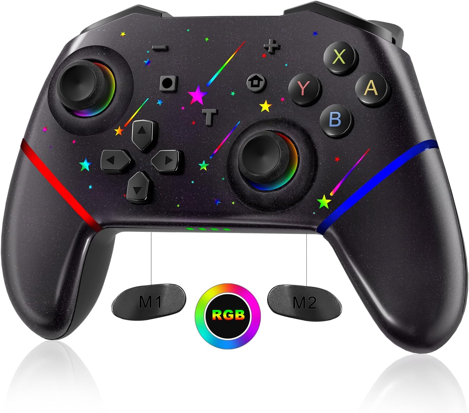 Hittoliy Switch Controller,Wireless Pro Controller with 1000mAh Battery/9 Colors RGB Light/Programmable/Dual Vibration/Gyro Sensor/Turbo/Wake-up Function,Game Controller for Switch/Lite/OLED/PC