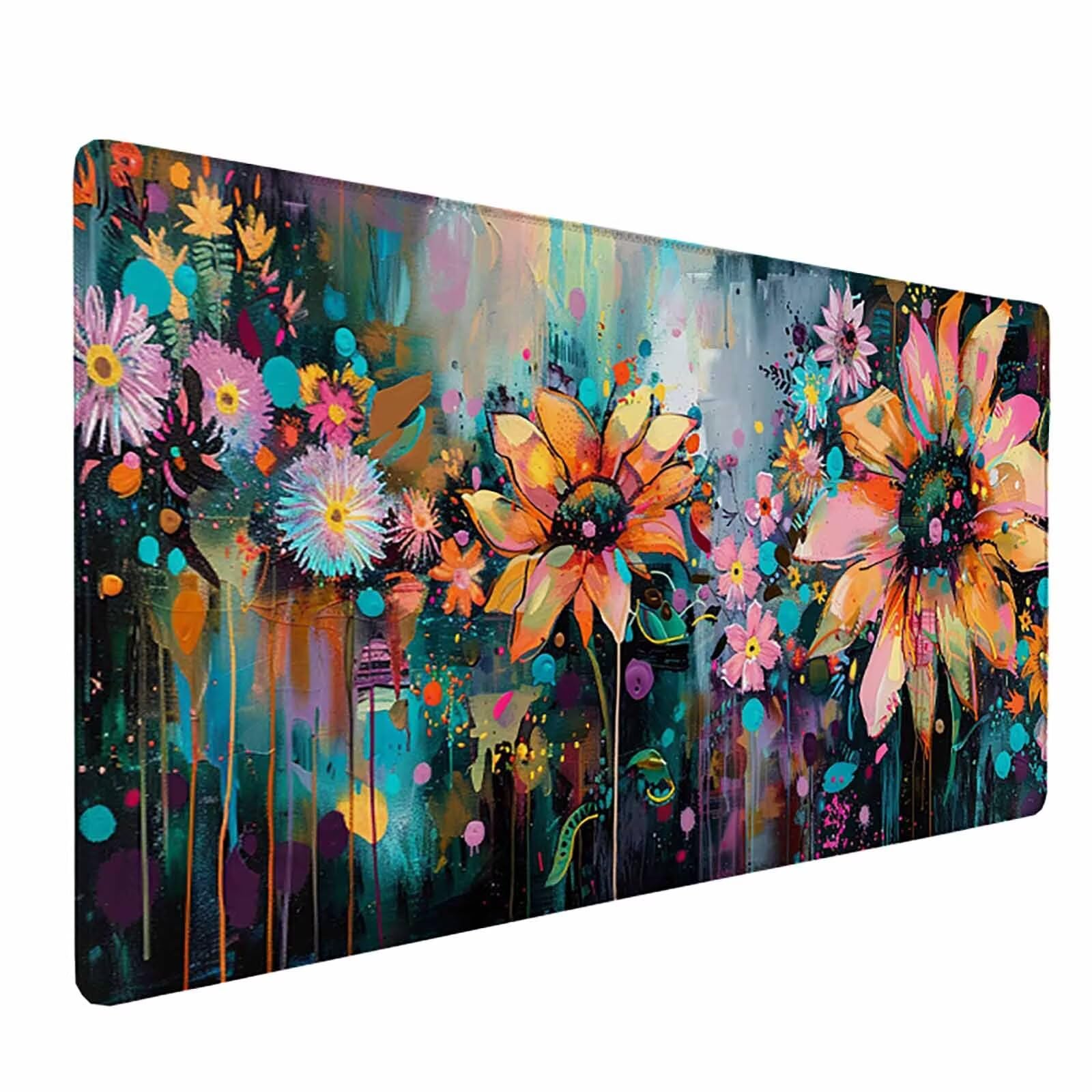 Podkładka pod mysz z kwiatami XXL podkładka pod mysz do gier 1200 x 600 mm, wodoodporna podkładka pod mysz w kolorze myszy z antypoślizgową gumową podstawą i przeszytymi krawędziami do gier, domu i