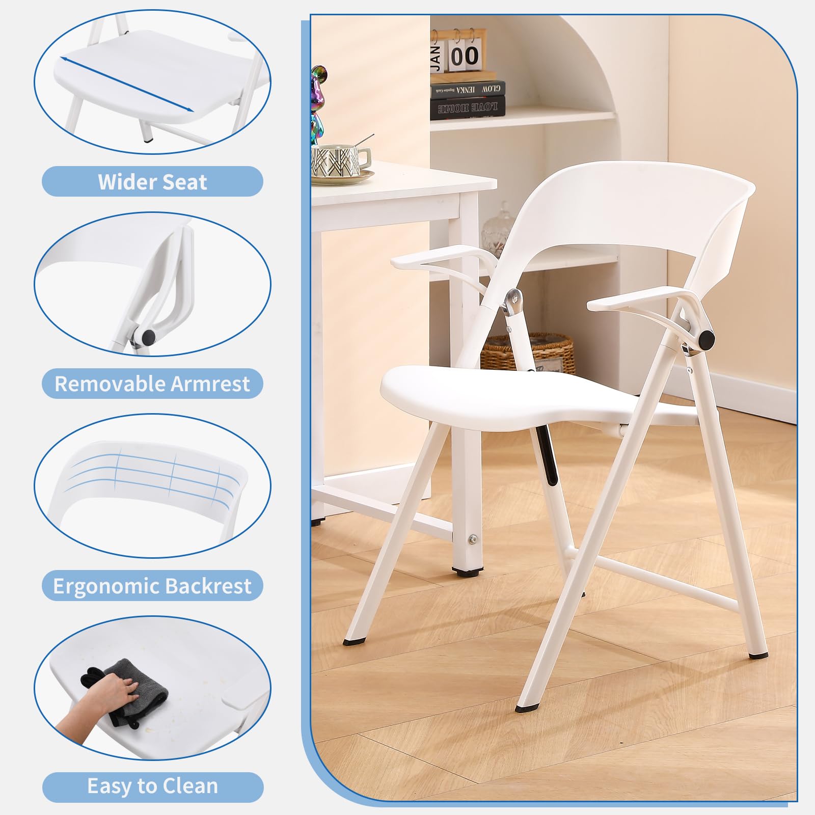 KAIHAOWIN Chaise Pliante Transparent Moderne 48 x 48 x 76 cm, Chaises Pliantes Interieures en Cadre Chromé, Chaises de Salle à Manger Pliantes, Convient pour Salle à Manger, Salon, Blanc KAIHAOWIN Chaise Pliante Transparent Moderne 48 x 48 x 76 cm, Chaises Pliantes Interieures en Cadre Chromé, Chaises de Salle à Manger Pliantes, Convient pour Salle à Manger, Salon, Blanc