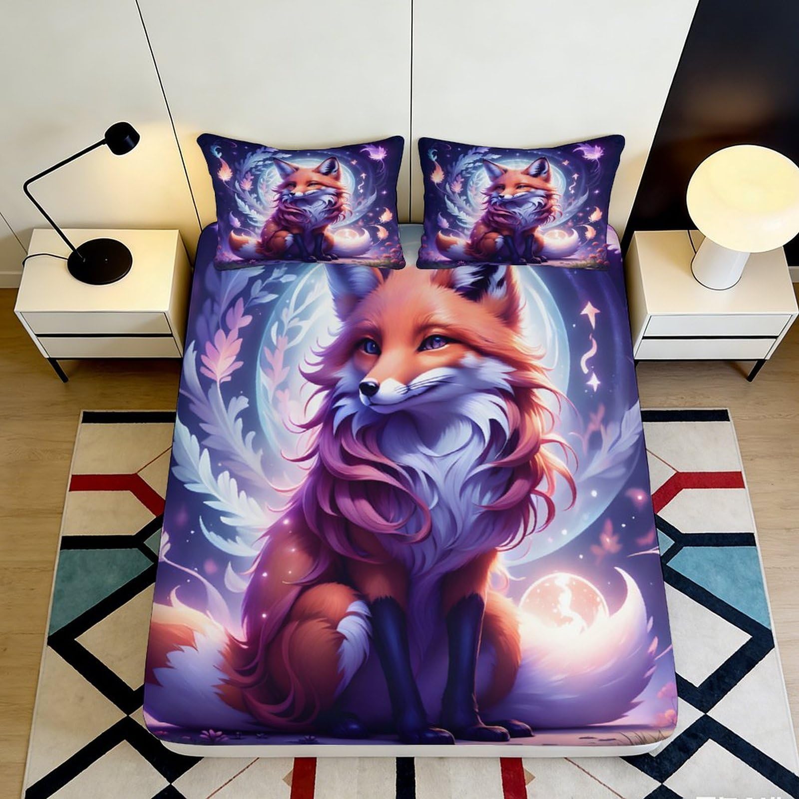 Pnayamiorkfel Style-6 3D Printed Fantasy Fox Fitted Sheet Microfiber Soft Breathable Moonlight Forest Mattress Cover For Bedroom Decor 90X200x25cm