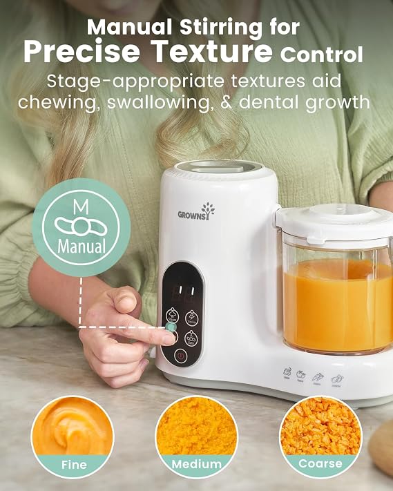 Grownsy Baby Food Maker with Steam Basket, One Step Baby Food Processor Steamer Puree Blender Grinder Mills Machine, Auto Cooking Grinding and Sterili-zing for Healthy Homemade Baby Food, White