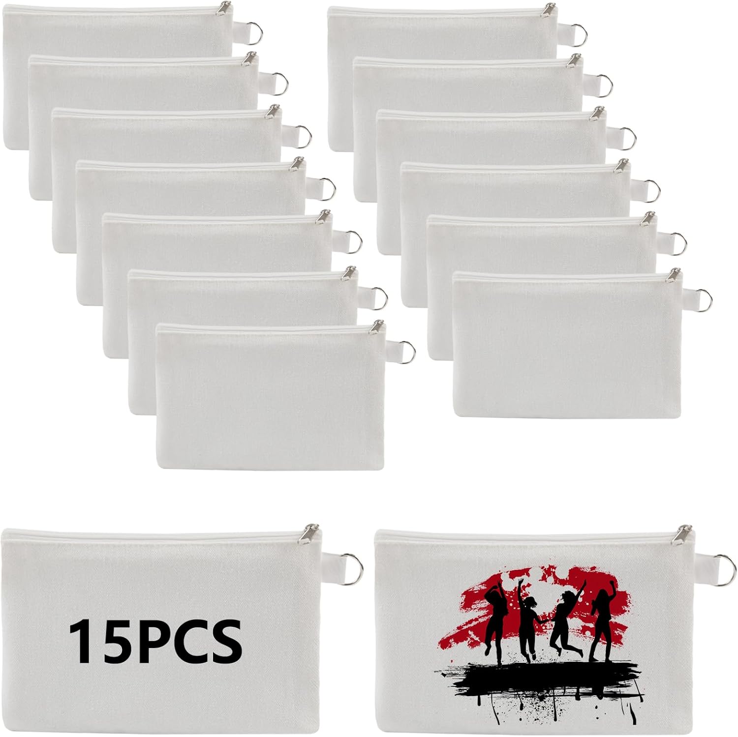 OKBA 15 PCS Sublimation Blank Canvas Makeup Bags Bulk, Multi-purpose Cosmetic Bag, DIY Heat Transfer Cosmetic White Bags, 7.28 * 4.72 inches (18.5 * 12cm)