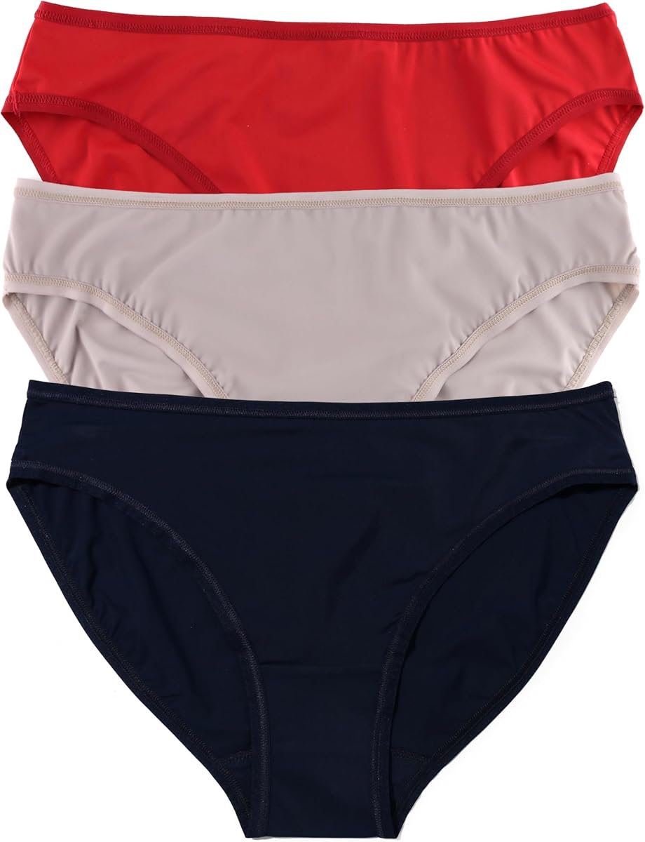 BreatheSoft Mid Rise Bikini Brief Underwear for Women | Full Back Coverage Panties | Sizes XS-XL | 3 pack