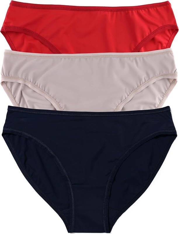 BreatheSoft Mid Rise Bikini Brief Underwear for Women | Full Back Coverage Panties | Sizes XS-XL | 3 pack