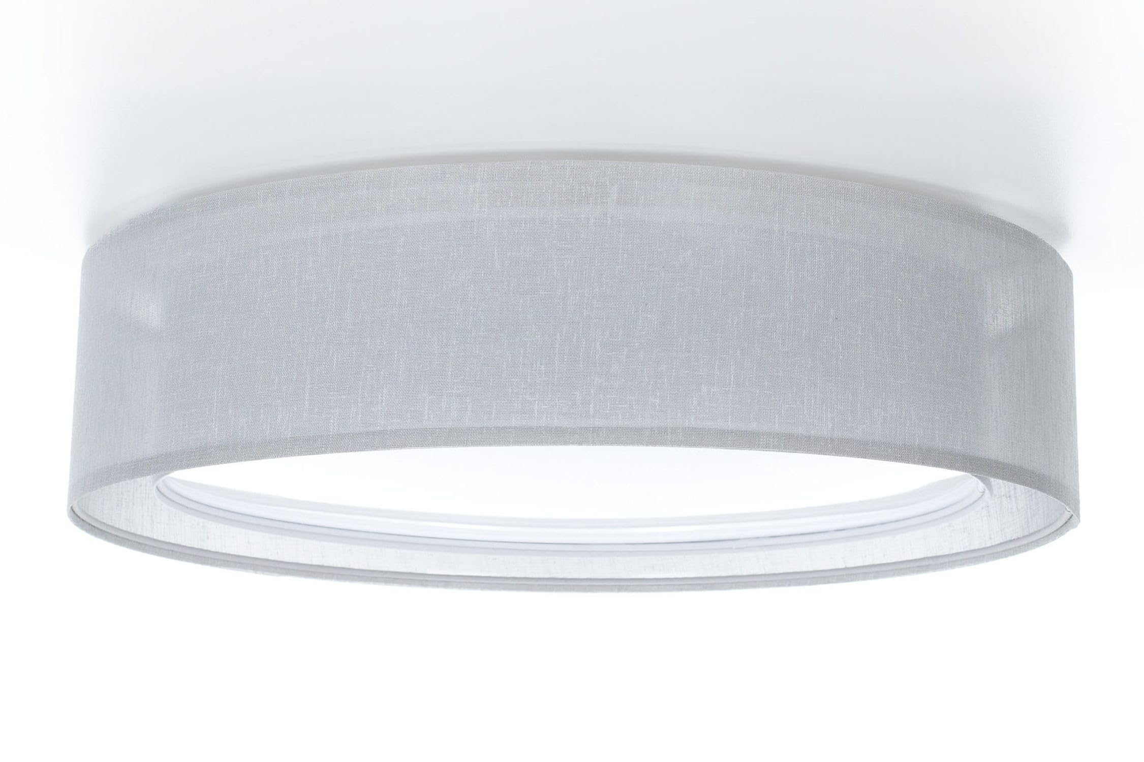 Licht-Erlebnisse Stilvolle Deckenlampe Stoffschirm Grau 2-flammig E27 blendarm wohnlich gemütlich Ø60 cm Textil Deckenleuchte Modern