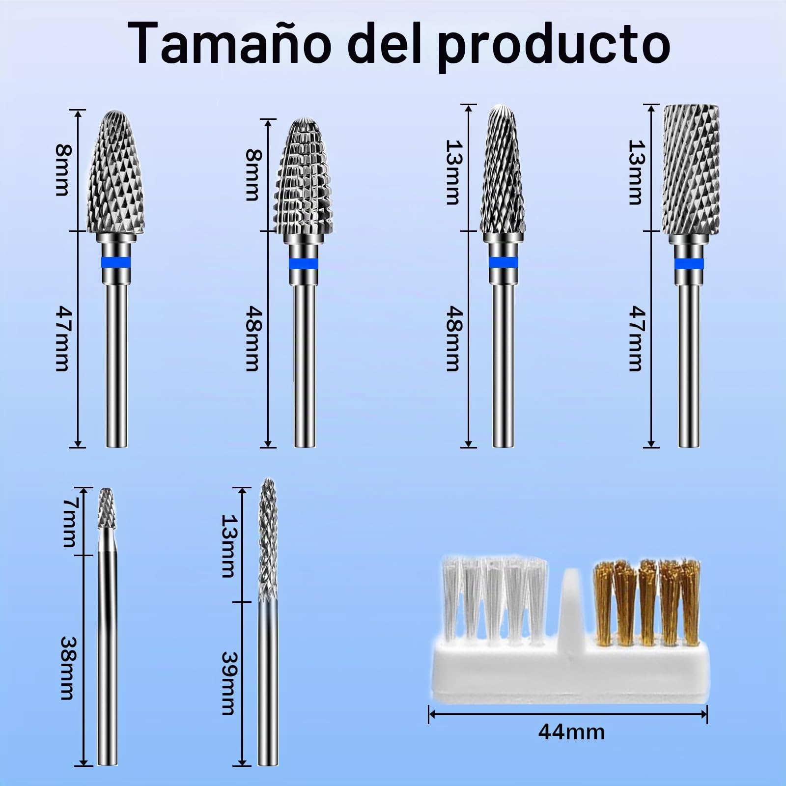 6 Piezas Fresas Torno para Uñas, Brocas de Carburo de Tungsteno, 1 Cepillo, 3/32 Pulgadas Brocas para Torno de Uñas para Eliminación de Gel Acrílico Cutícula (StilC)