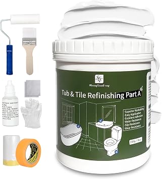 Ceramic Tile Bathroom Wall Bathtub Paint Sink Paint Refinishing Kit (White/12-15sq.ft), Easy of Use Tub Resurfacing Bathroom Sink Tub Kitchen Countertop, Low Odor No Toxic Tub And Tile Refinishing Kit