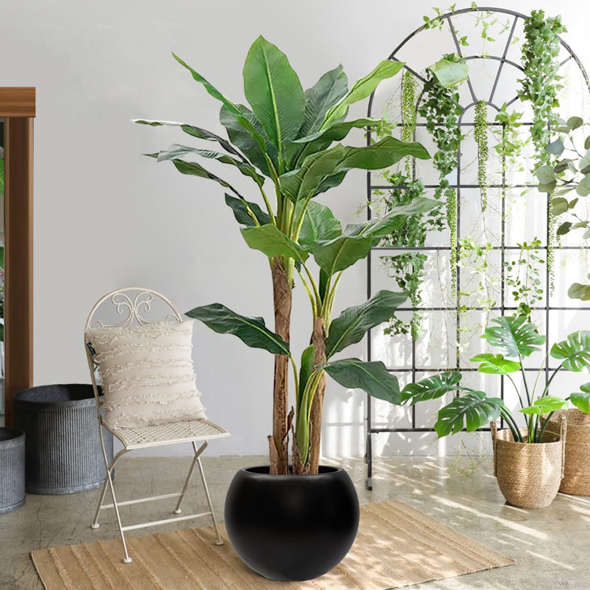 13.5 H x 17" Dia (12" Pot Opening) Black Round Fiberstone Planter with Drainage Hole, Indoor/Outdoor Large Plant Pot for Home Patio Garden, Ideal for Large Plants - Image 6