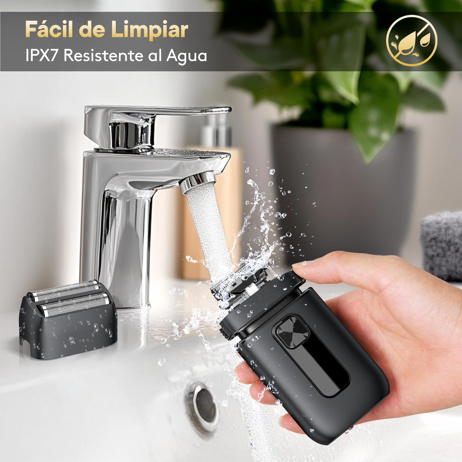 Brightup Afeitadora Eléctrica Hombre, Máquina de Afeitar con Recortador Emergente, Recargable USB-C, 150 Min de Uso, Resistente al Agua y Sin Cable, Doble Hoja Flotante para Afeitado Apurado, Negro