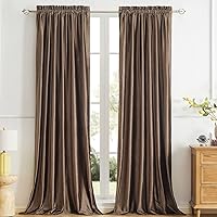 Vista 22 de Cortinas dorado oscuro de 108" para sala de estar, cortinas opacas de terciopelo con bolsillo para barra, para ventana, tratamiento de semi
