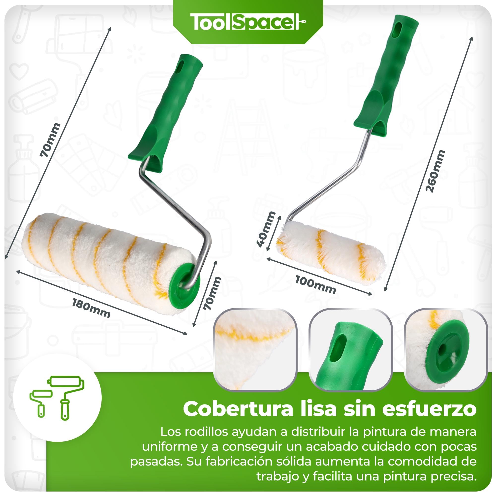 ToolSpace Set de pintura - 13 piezas - 2x rodillos de pintura, bandeja de pintura, 3x pinceles, agitador de pintura, espátula, cinta adhesiva y lámina - Set de pintura completo