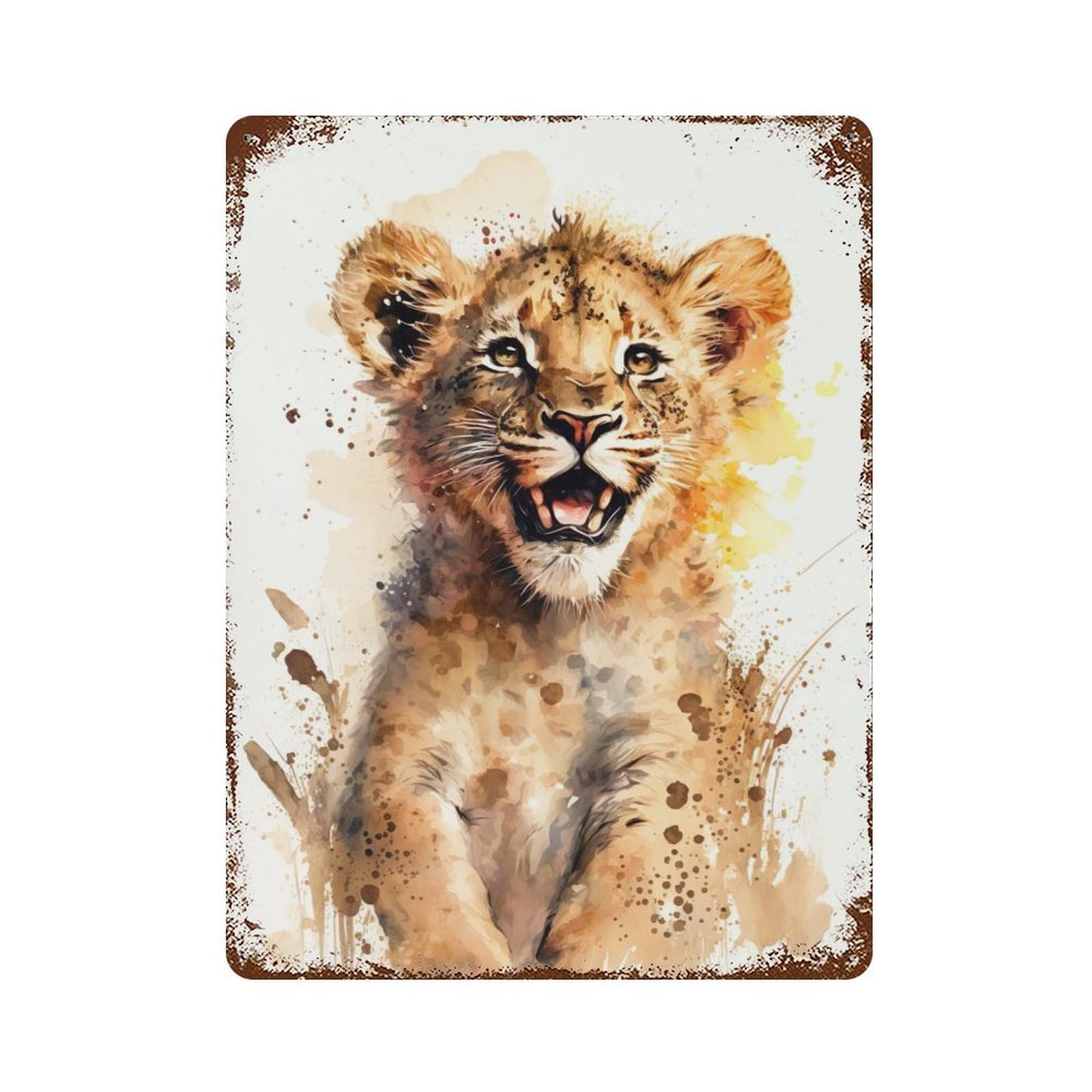 Lion Watercolor Sketch Rusty Metal Tin Sign 15.7"x11.8", Ideal for Patio, Garden Room And Bar Decor