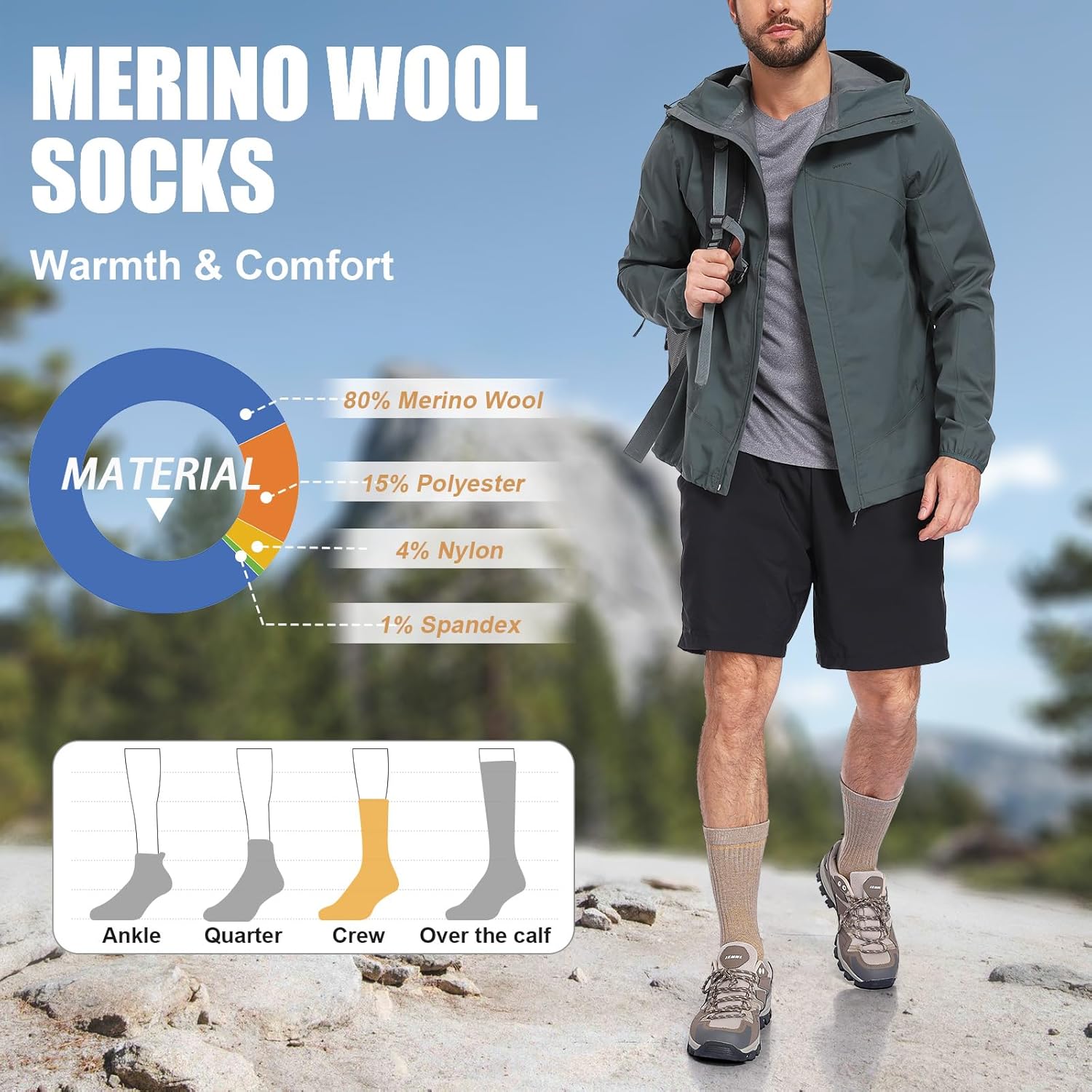 Merino Wool Thick Hiking Socks, Warm Boot Socks for Men & Women, Winter Cushioned Thermal Socks, 3 Pairs - Image 4