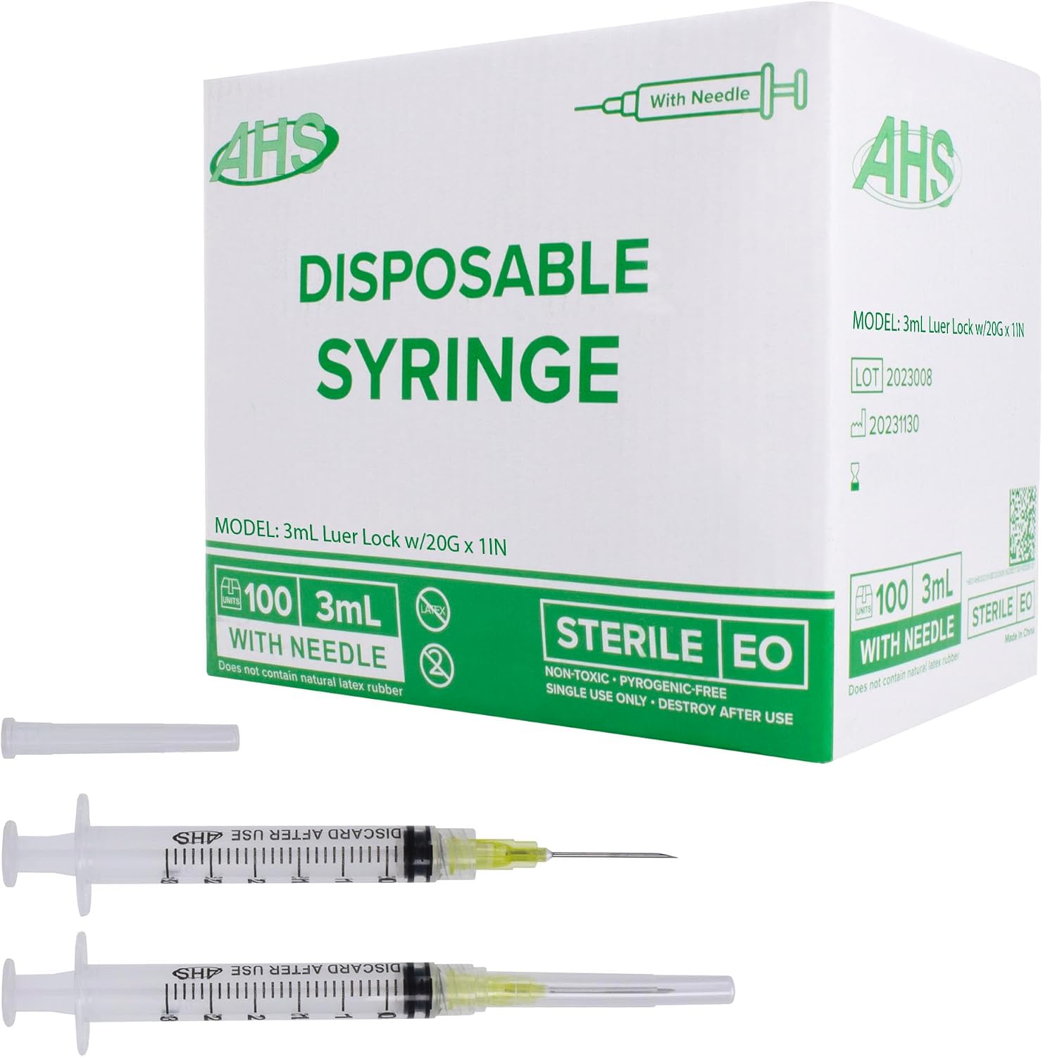 Generic 100 Pack, 3mL Syringes with Needle Luer Lock Syringe Individually Packaged (3mL, 20G x 1in)