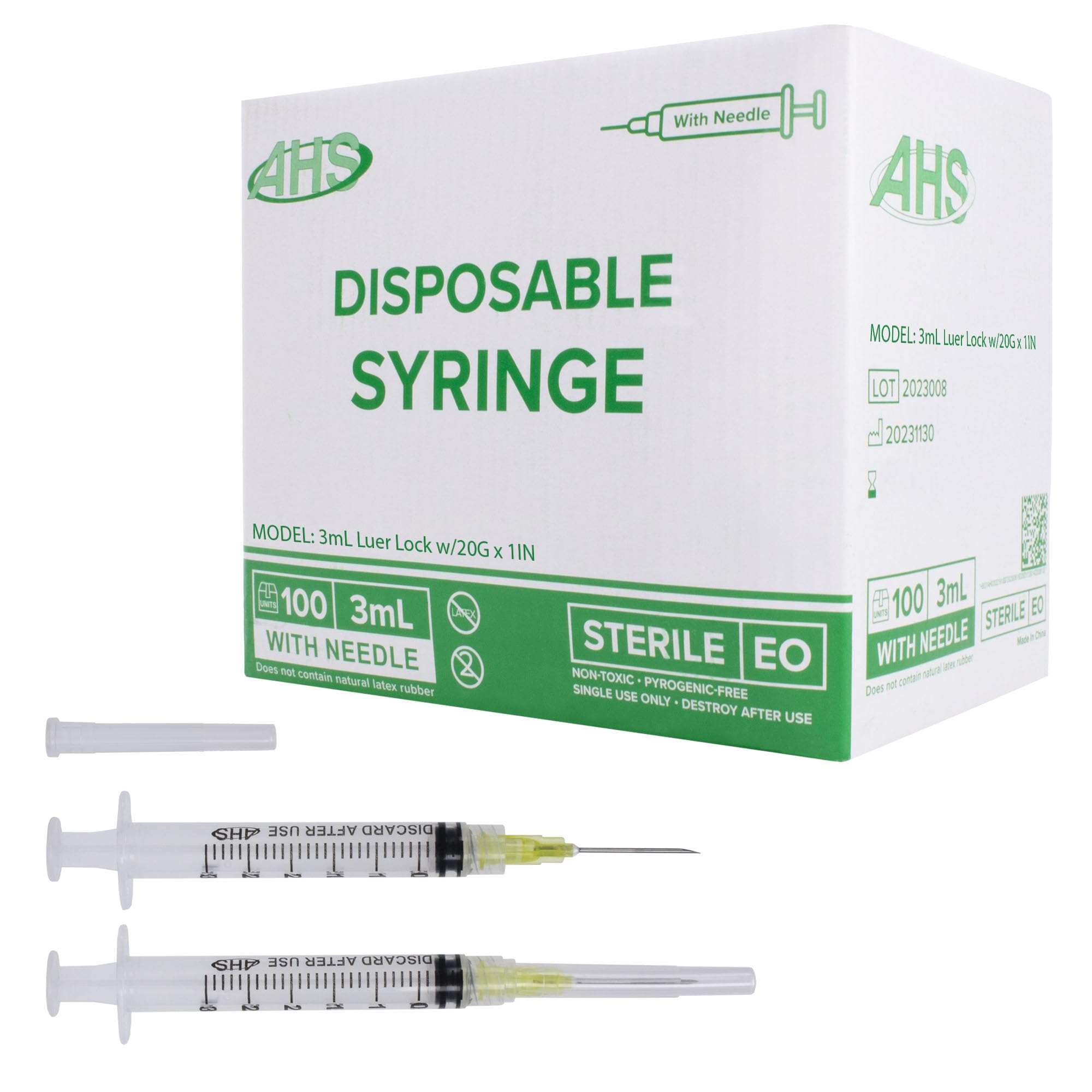 Generic 100 Pack, 3mL Syringes with Needle Luer Lock Syringe Individually Packaged (3mL, 20G x 1in)
