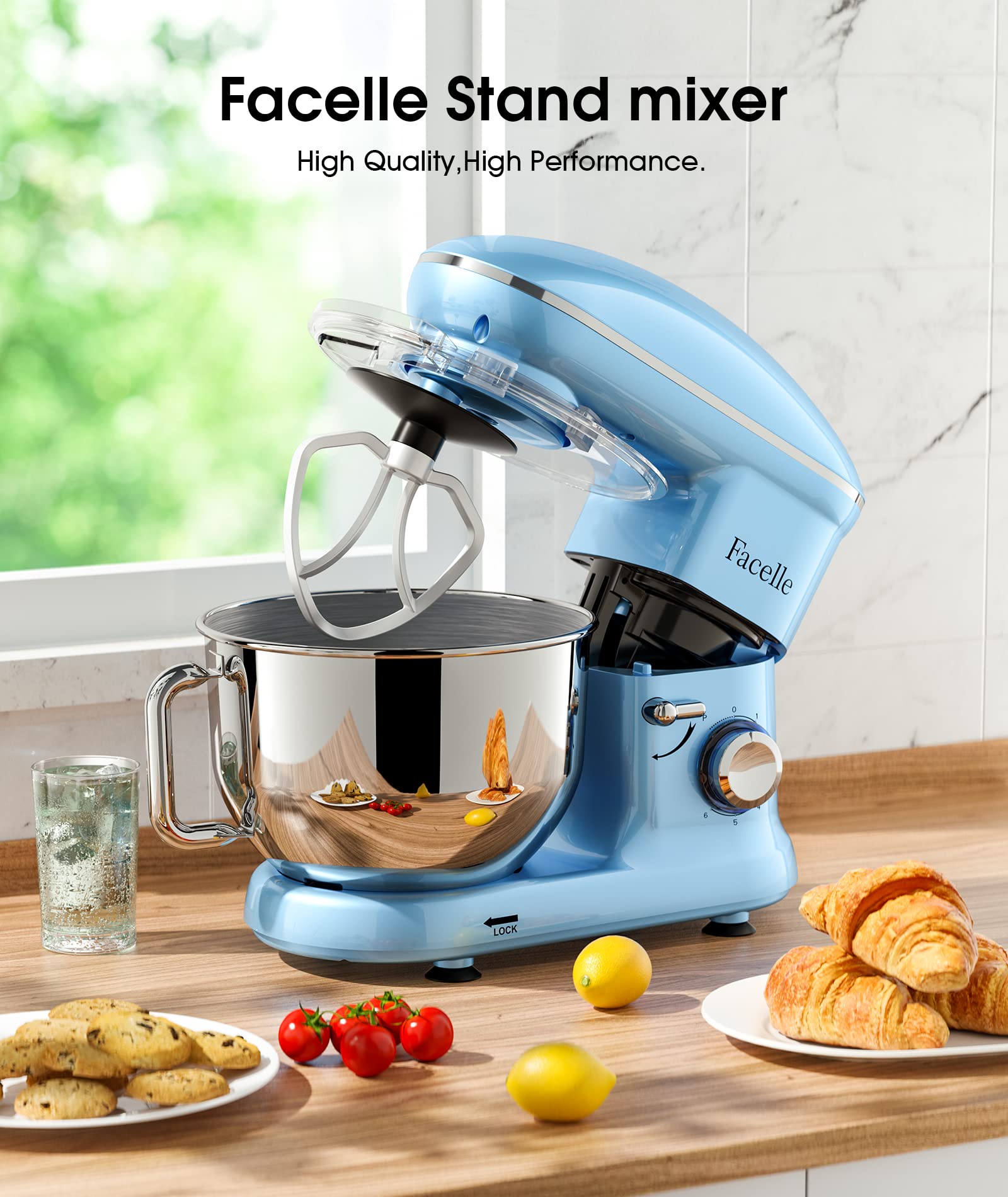 Facelle Kitchen Stand Mixer, 660W 6Speed TiltHead mixers kitchen
