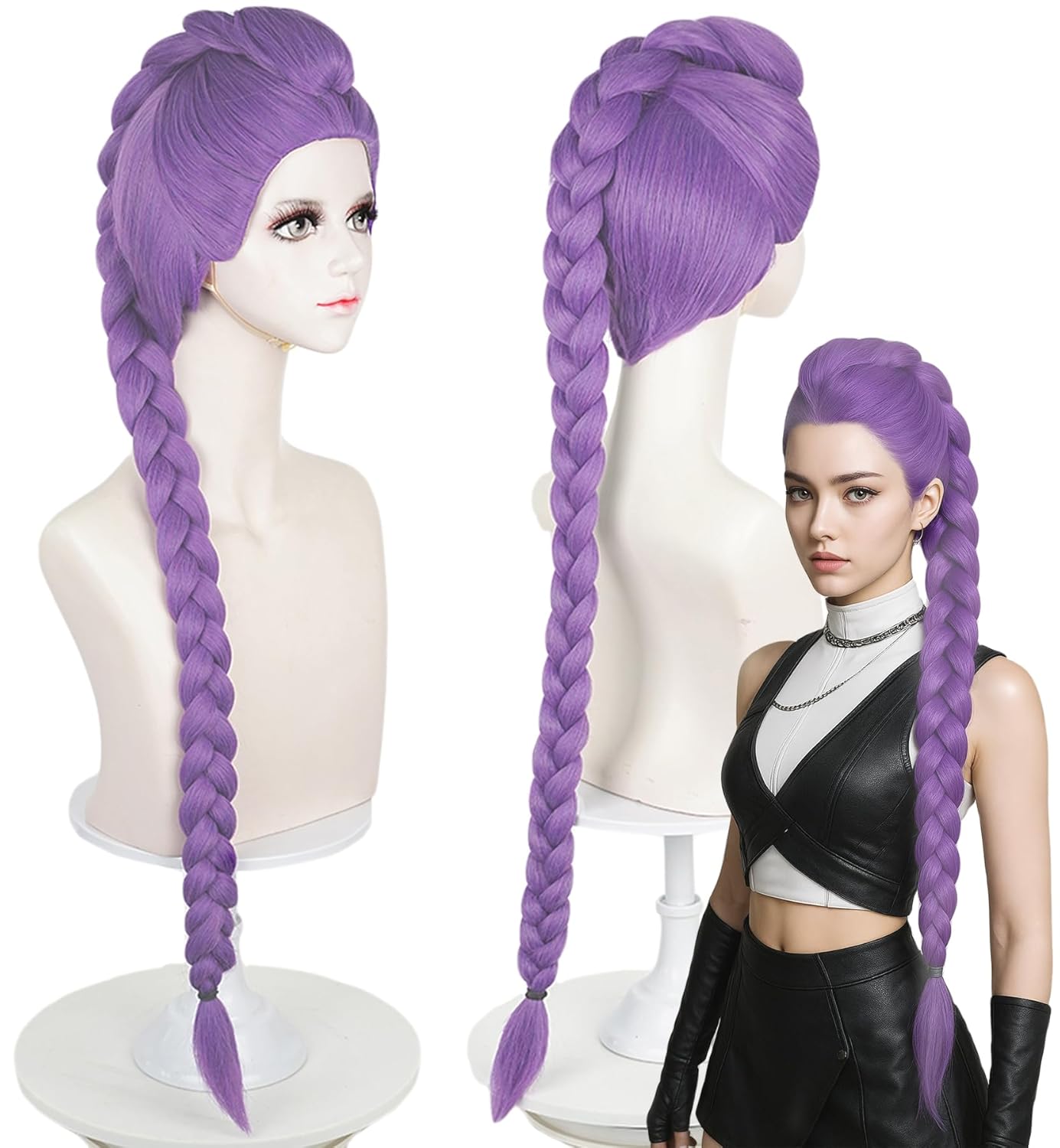 LABEAUTÉ Purple Cosplay Wig for Girls and Women with Ponytail, Heat Resistant Hair for Cosplay Synthetic Hair Halloween Costume Party Hair Purple with Ponytail