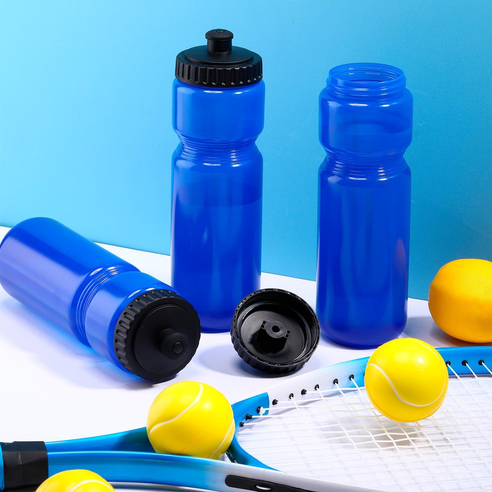Mimorou 12 Stück Sport-Wasserflaschen 758 ml Sport-Wasserflaschen mit leicht zu öffnendem Push/Pull-Kappe, wiederverwendbare Kunststoff-Wasserflaschen für Fahrräder, Yoga, Outdoor-Sportarten (blau)
