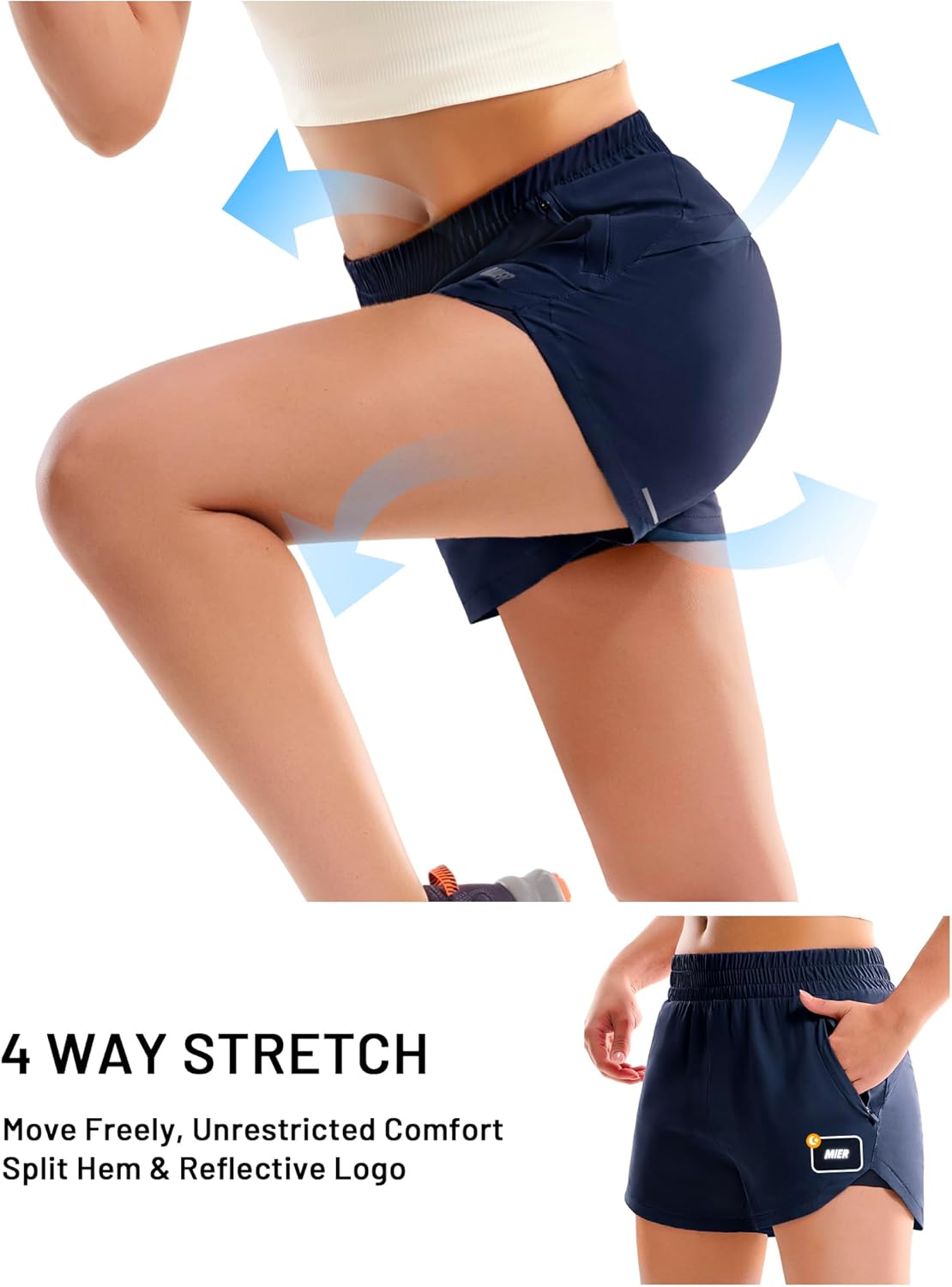 MIER Womens 3" Running Shorts with Mesh Liner - Mid Waisted 2 in 1 Quick Dry Workout Gym Athletic Shorts with Zipper Pockets