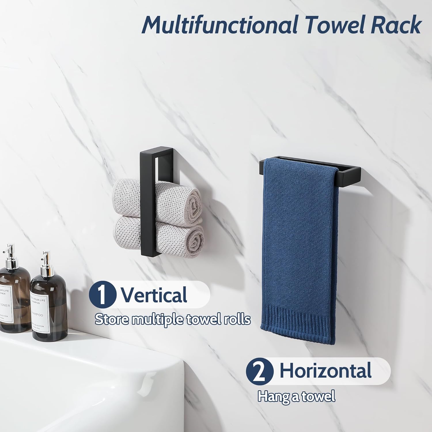 Sayayo Matte Black Towel Bar for Bathroom, 8 Inch Hand Towel Holder Wall Mount Square Towel Ring SUS304 Stainless Steel Towel Rack