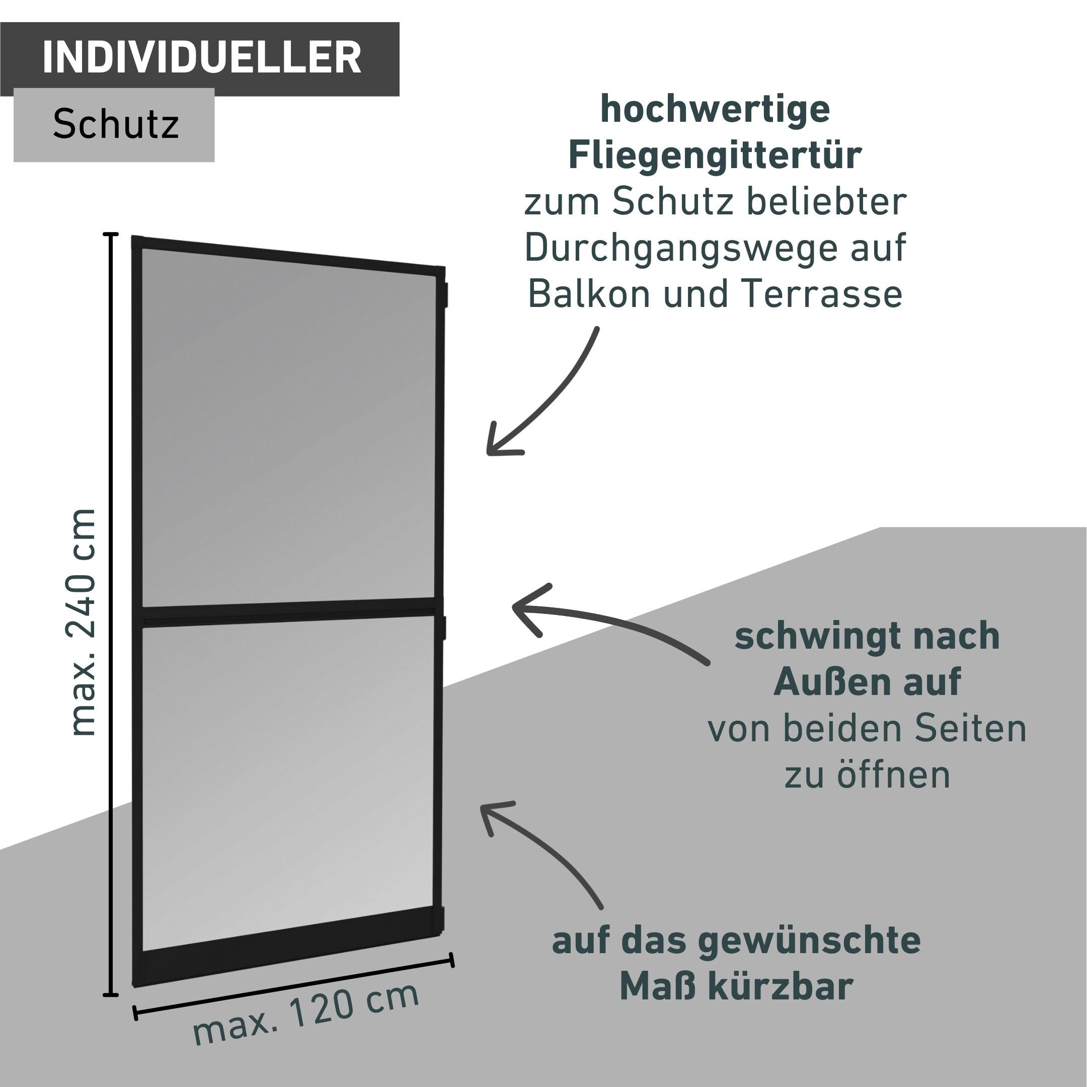 Windhager Insektenschutz, Expert Rahmen Tür 120 x 240 cm, Fliegengitter Balkontür, Fliegenschutz Terrassentür, stabiler Aluminium-Rahmen, ohne bohren, anthrazit