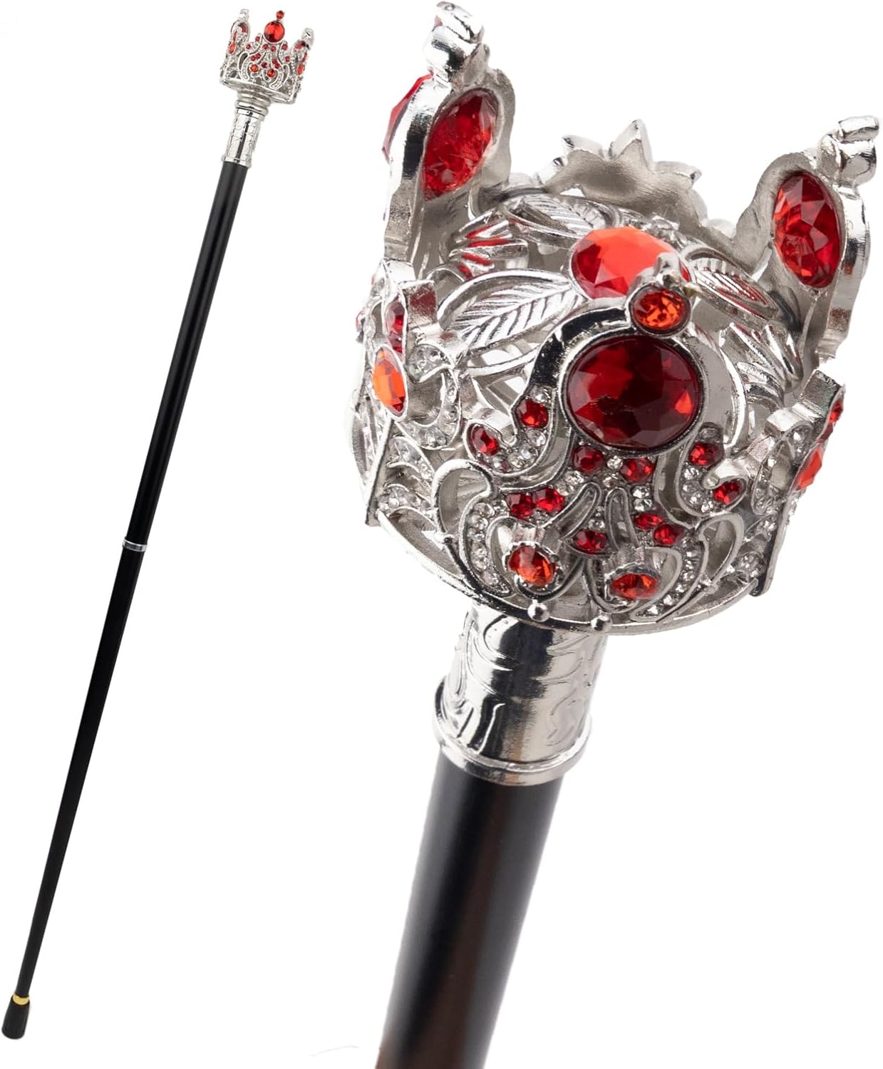 Silver Red Crown Artificial Diamond Walking Cane, Fashion Decorative Walking Stick Gentleman Elegant Cosplay Cane Crosier 35in