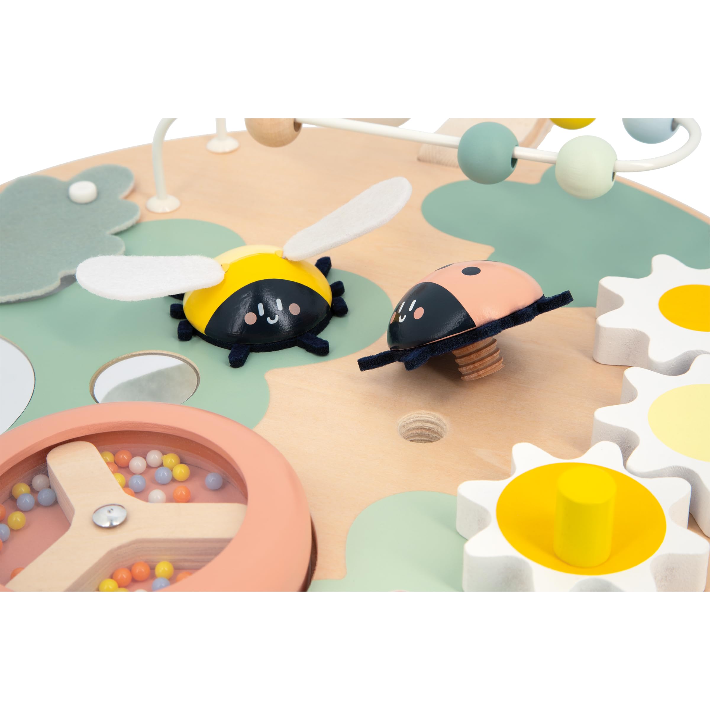 JANOD - Panel aktywności Sweet Cocoon - 7 zajęć wczesnych dzieciństwa - Zabawka stymulująca - Dobra motoryka - Zabawka drewniana FSC - Farba wodna - Od 12 miesięcy, J04057