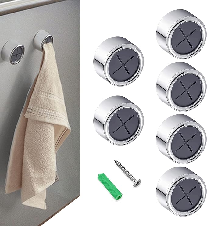 NPQ 6Pcs Adhesive Tea Towel Holders Round Tea Towel Hooks for Kitchen Bathroom Laundry Wardrobe