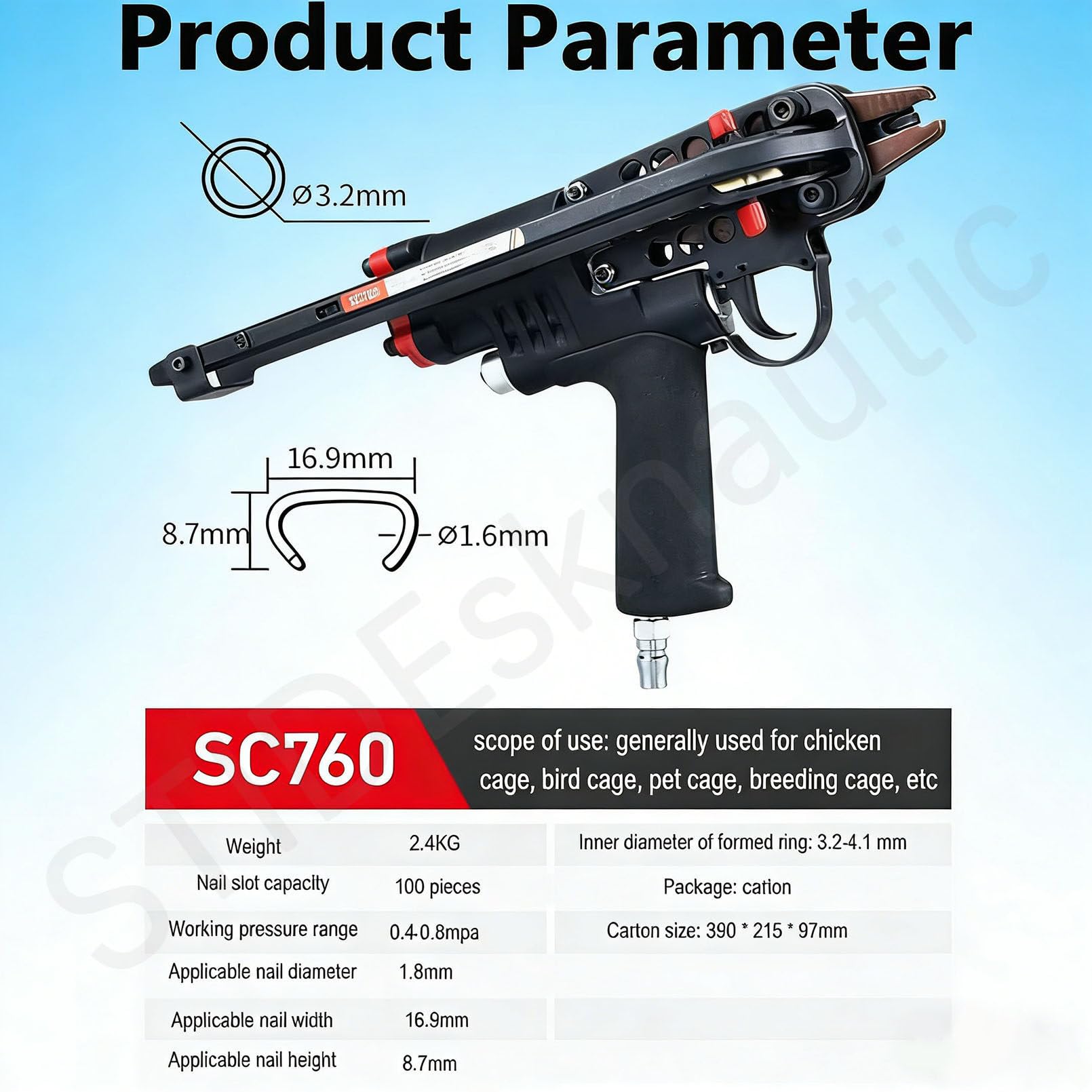 Pistola de clavos neumática tipo C, herramienta de encuadernación de jaula de grado industrial, para aplicaciones de valla y fijación