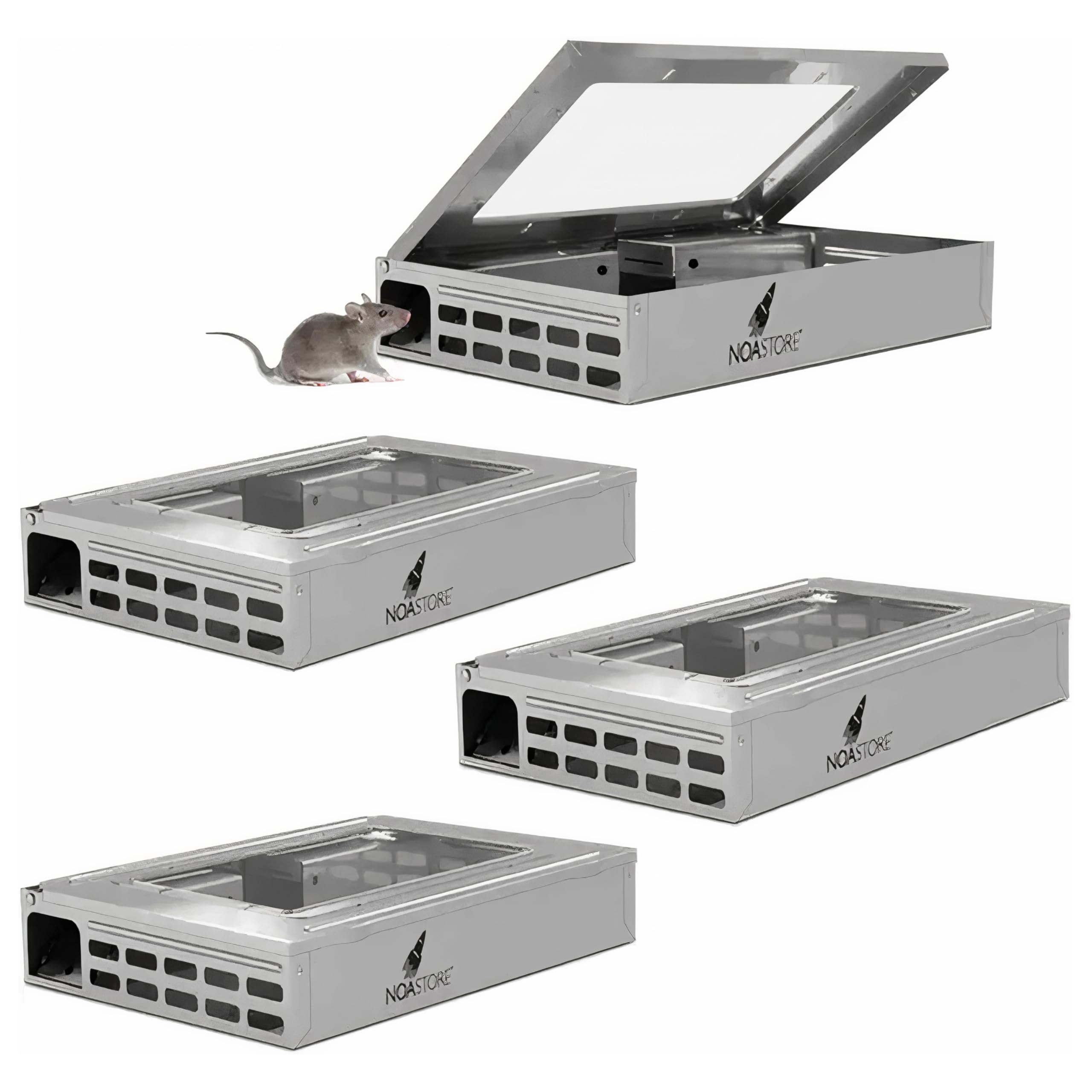 Noa Store Humane Mouse Traps, Pack of 4 - Reusable Multi-Catch Mouse Trap for Indoor, Outdoor, and Kitchen - Safe Catch and Release Mice Trap for Humane Rodent Control - Odor Resistant - 22x24-Inch