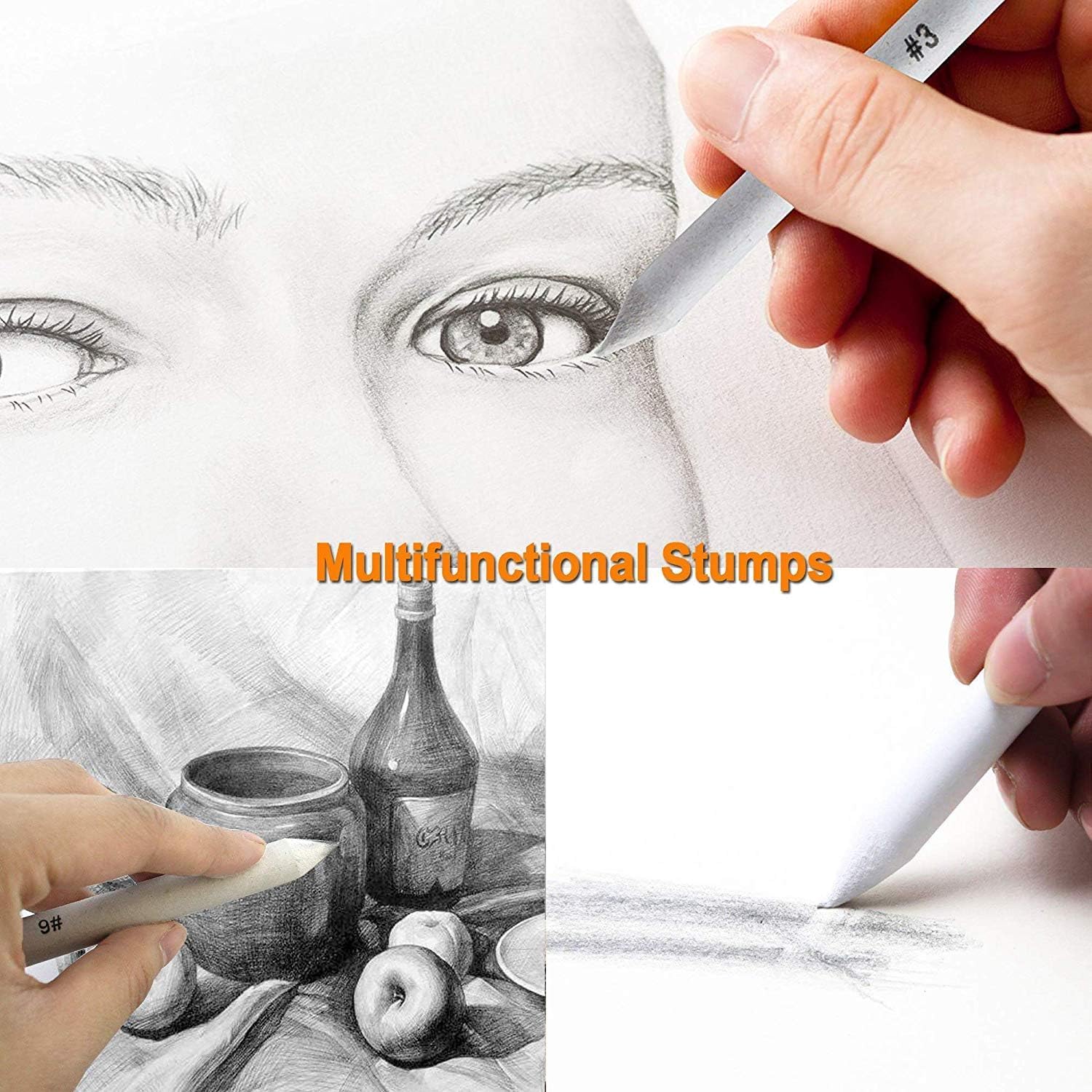 Cettkowns 47 Pieces Sketch Drawing Tools Set with Blending Stumps, Tortillions, Art Sketch Wipe Scrapers, Sketch Rubbing Sponge, Kneaded Eraser and Sandpaper Sharpeners