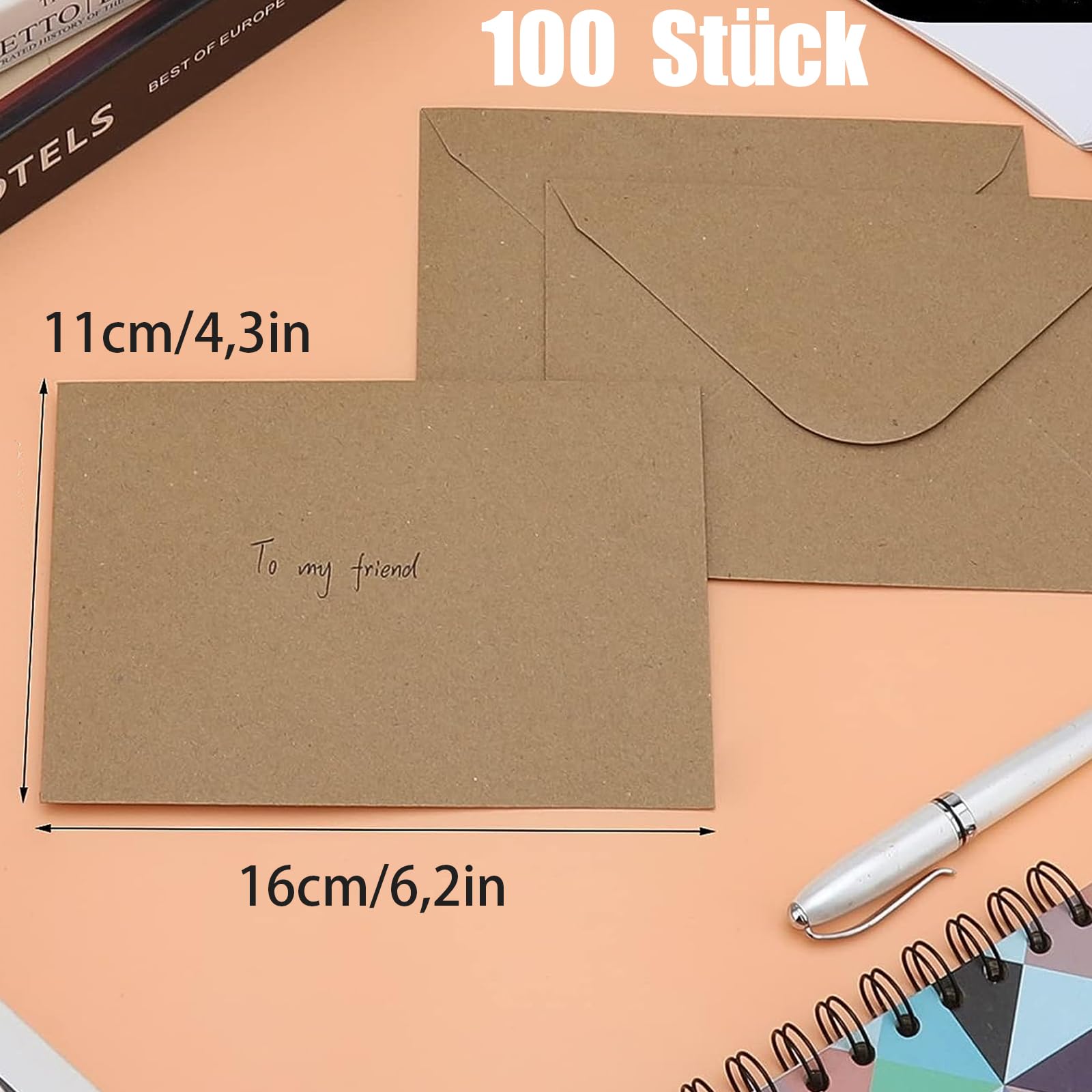 Lot 100 Enveloppes Kraft Vintage Format C6 - Fermeture Humide Pour Cartes Invitations
