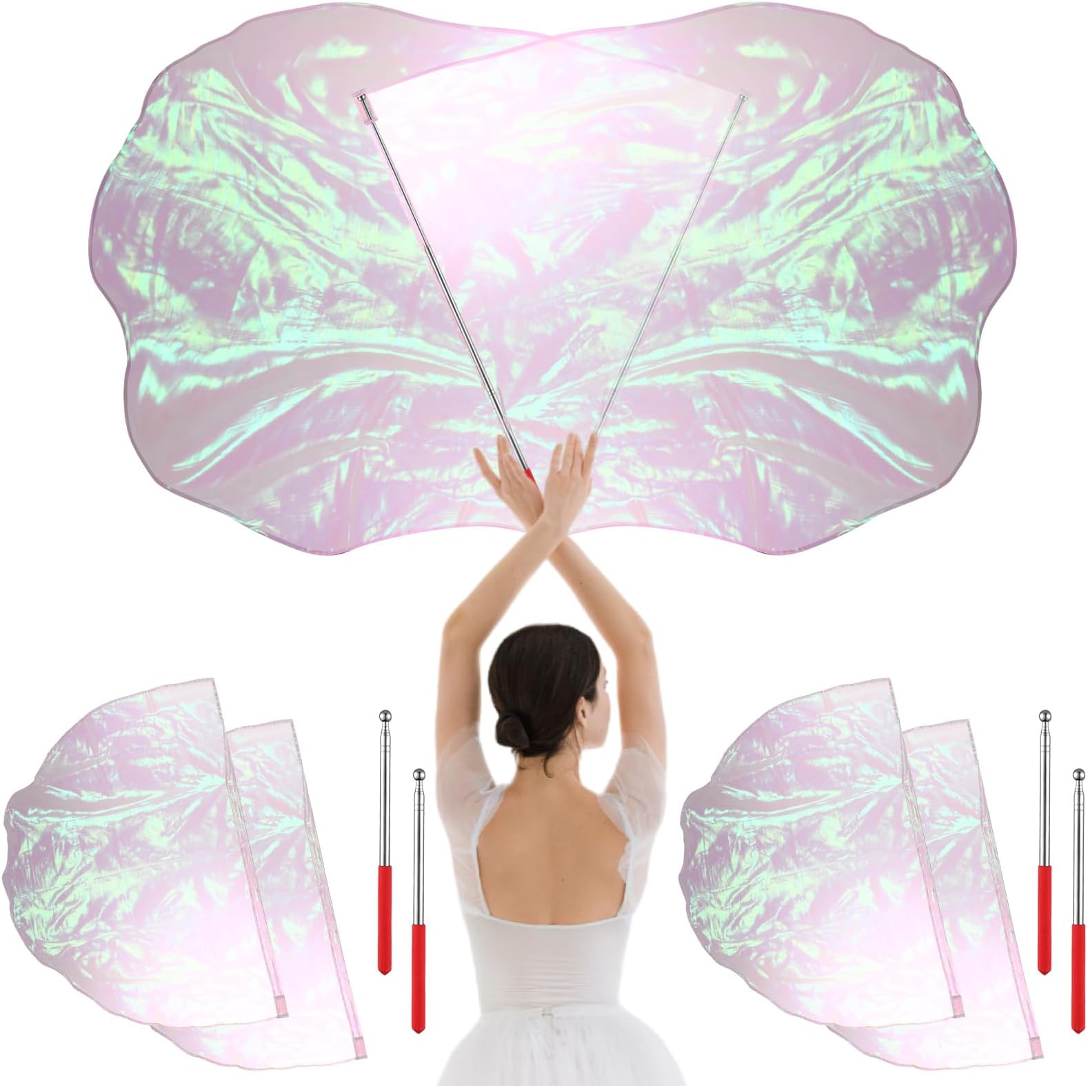 4 Set Worship Flags for Dance Praise Church Flags with 4 Pcs Scalable Rod for Girls Adults Practice Performance Semicircle Angel Wing