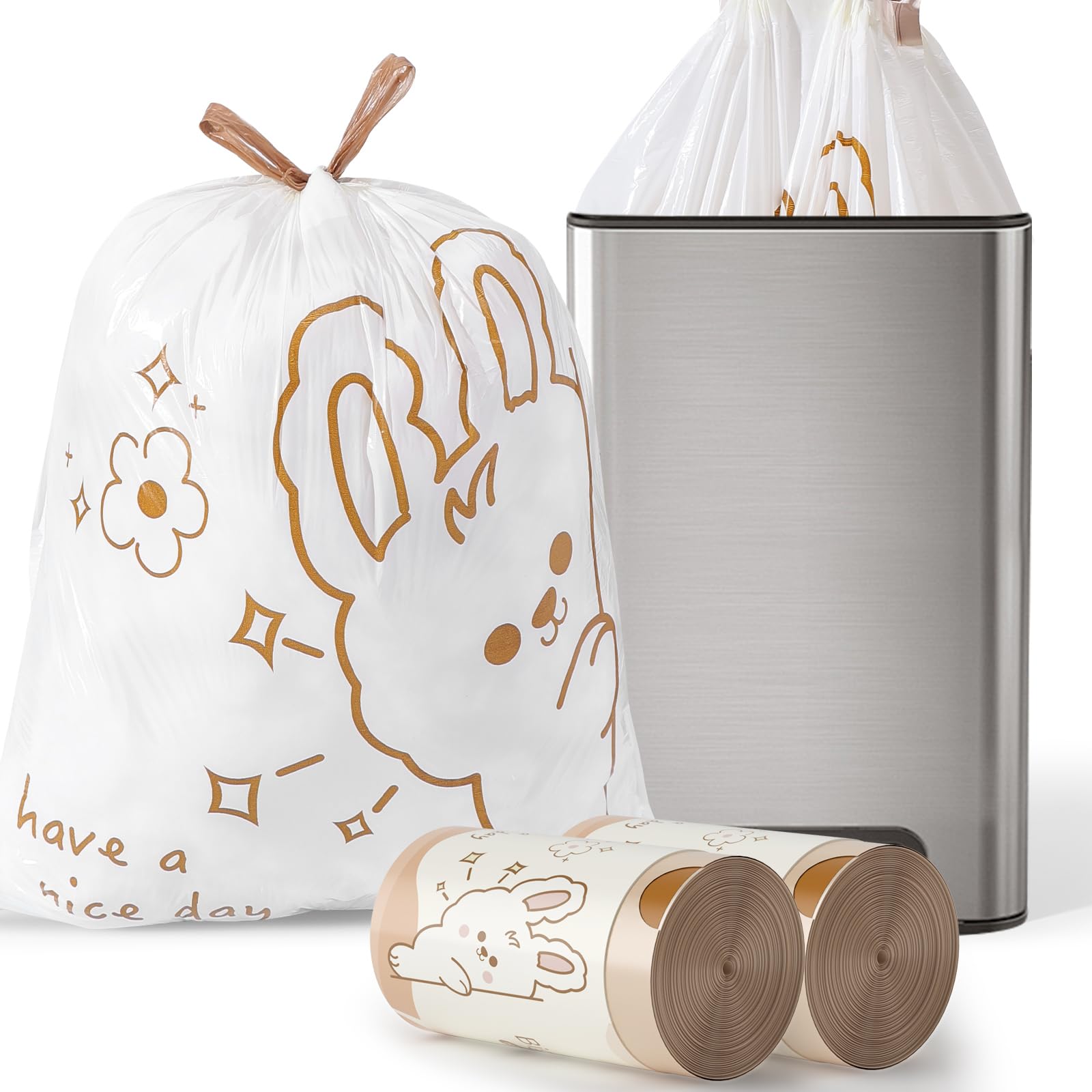 Photo 1 of 13 Gallon Trash Bags with Cute Rabbit Printed & Drawstring, Tear-Resistant Tall Kitchen Garbage Bags, Heavy-Duty Large Trash Can Liners for Home/Office, 50 Counts