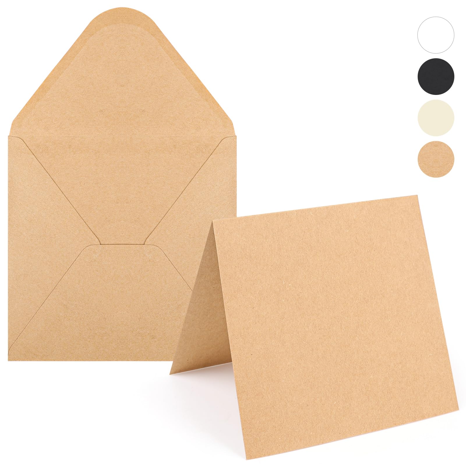 Tarjetas y sobres en blanco de 20 quilates, 15,2 x 15,2 cm, color marrón kraft pesado, 100 libras, sobres cuadrados de papel kraft plegados para tarjetas de felicitación, bodas, invitaciones, baby
