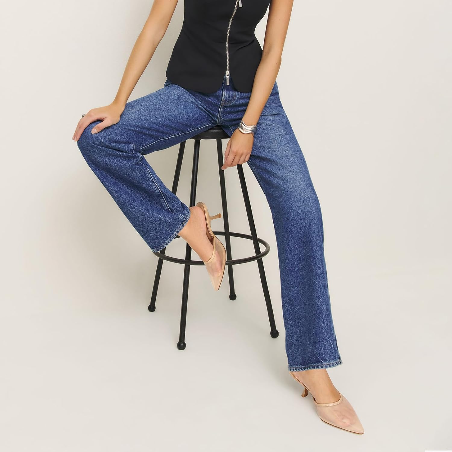 Mesh Kitten Heels Mules for Women Closed Pointed Toe Slip on Backless Stiletto Slingback Low Heels Comfort Pumps Shoes - Image 3