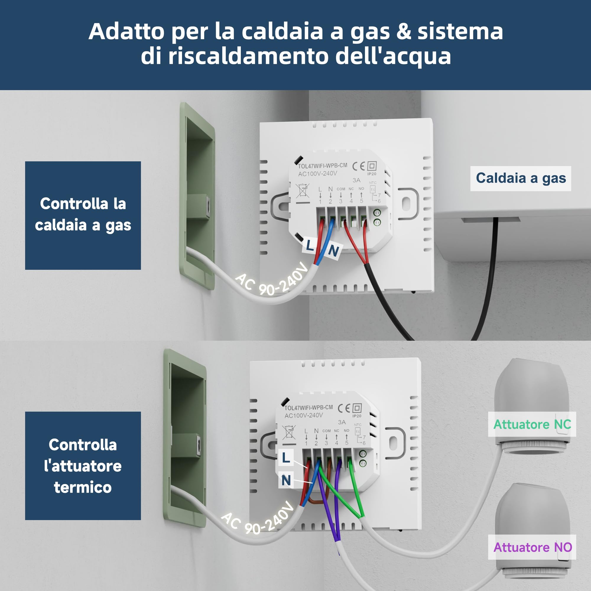 BEOK Termostato wifi per Caldaia,Termostato ambiente tuya Smart digitale Programmabile settimanale,Termostato intelligente con Alxa controllo vocale.cronotermostato wifi domestica .3A TOL47WIFI