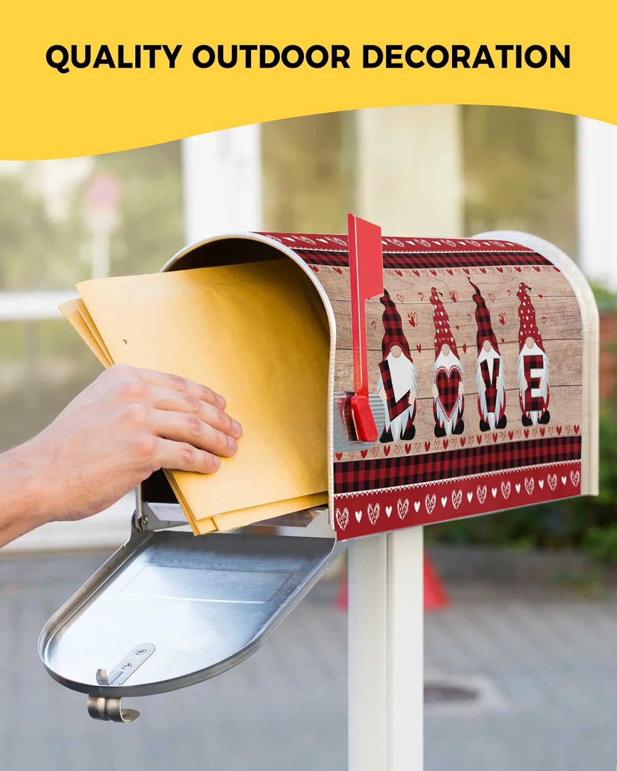 Mailbox Cover, Valentine's Day Love Gnomes Buffalo Plaid Mailbox Wrap Magnetic Mailbox Covers for Garden Yard Outdoor Decoration,Farmhouse Home Mailbox Post Box Cover Wraps Standard Size 18"x21"