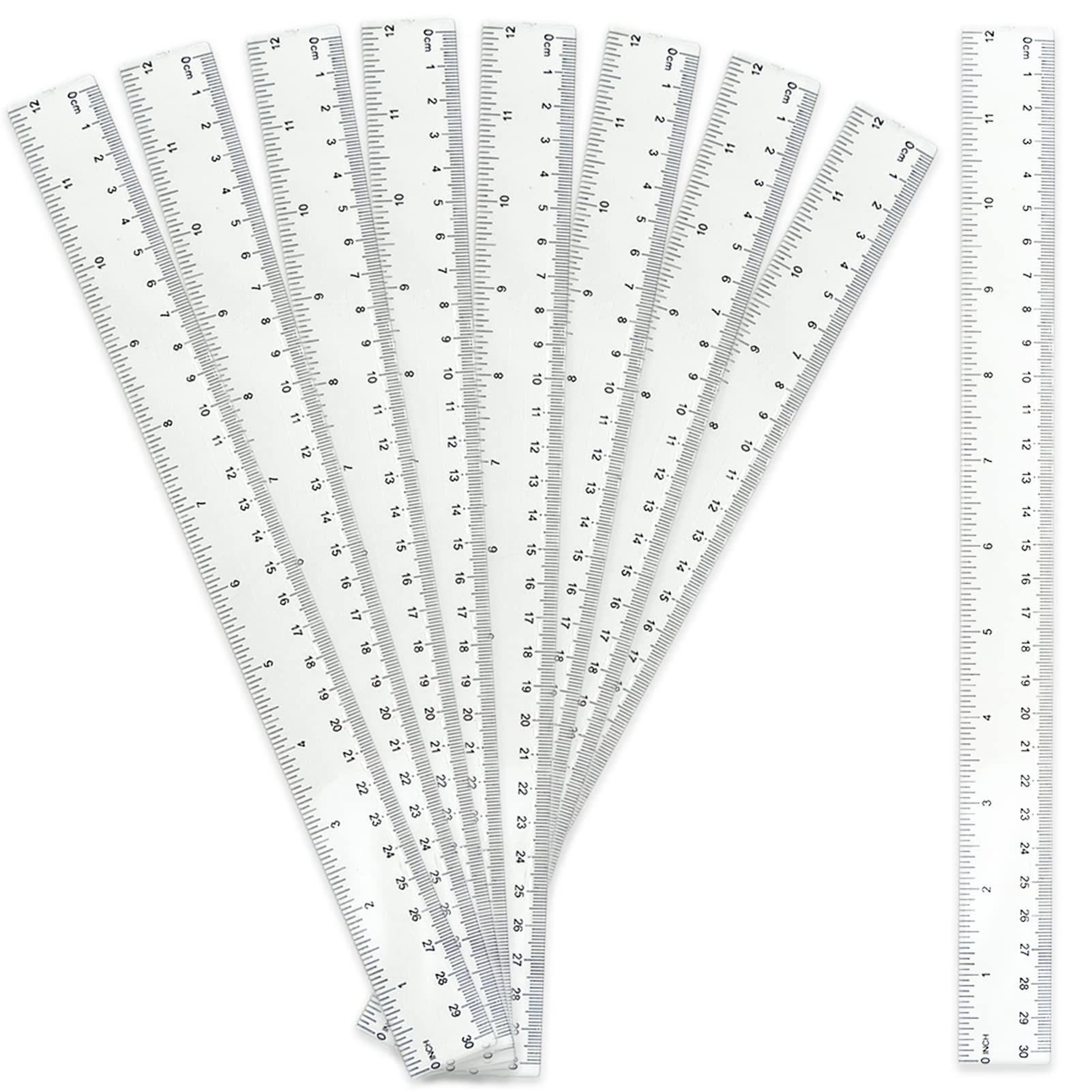 8 Pack 30cm Clear Plastic Ruler, Injection Molded, 30cm x 3cm