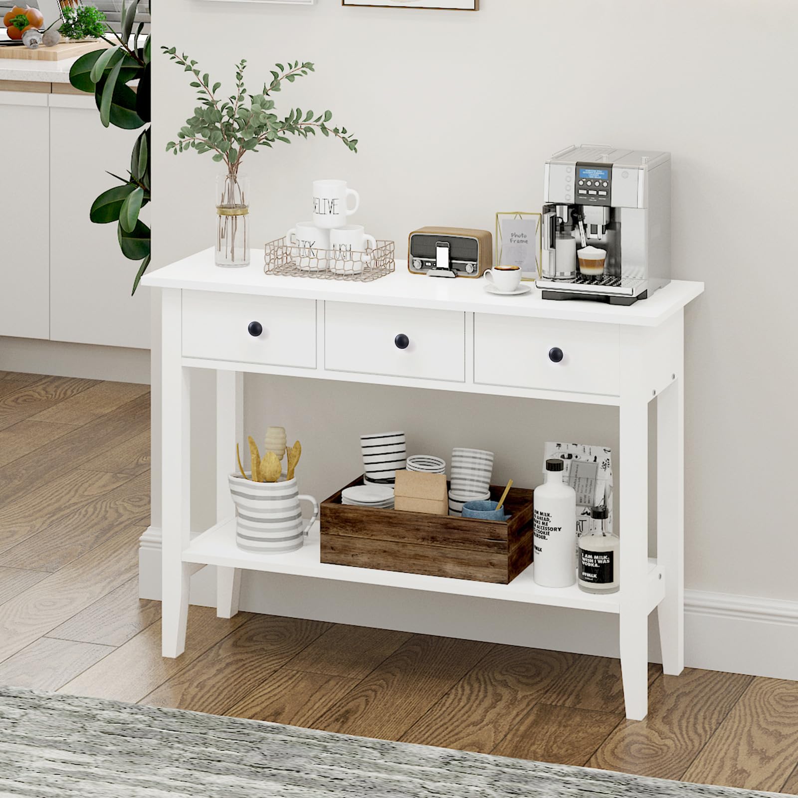 soges Mesa Consola Table Console Mesa Auxiliar con 3 Cajones Mesa de Entrada Mesa de Recibidor Estrecha Blanco 100 x 34 x 71,5 cm (EU1-10BHHFNT-W-3)