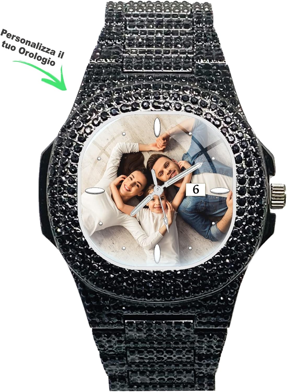 EREMITI JEWELS Orologio da polso Personalizzato con Datario - modello Unisex con Zirconi - INTERSTELLAR WATCH - Quadrante personalizzato con rilievo effetto 3D EREMITI JEWELS Orologio da polso Personalizzato con Datario - modello Unisex con Zirconi - INTERSTELLAR WATCH - Quadrante personalizzato con rilievo effetto 3D