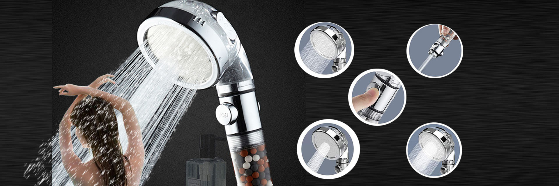 AYI Regadera Filtrada con Soporte, Manguera Metálica, Alta Presión, Manual, Purificadora de Agua Dura, Suavizador, Multi Modos, para Piel y Cabello Suave miniatura 7
