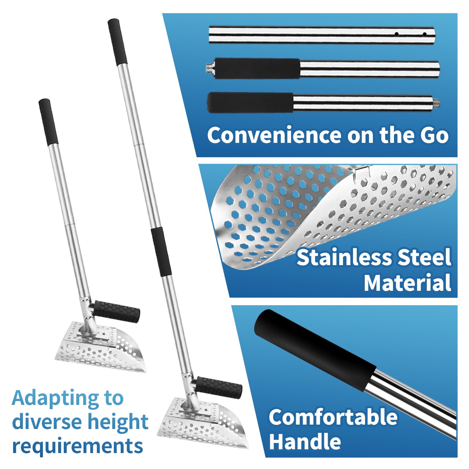 Pala para Detector de Metales con 3 Extensiones, Mango Largo Ajustable, Equipo Completo para Búsqueda Profunda