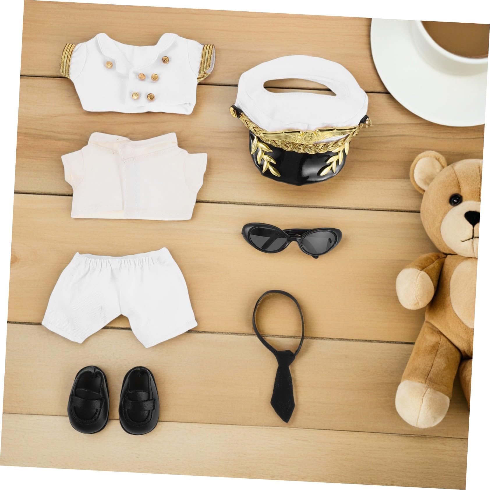 WOONEKY Conjunto de Disfraz de Capitán Ropa de Piloto para Muñeca Traje de Capitán Kawaii Ropa Reutilizable para Pequeñas Figuras de Peluche para Fiestas